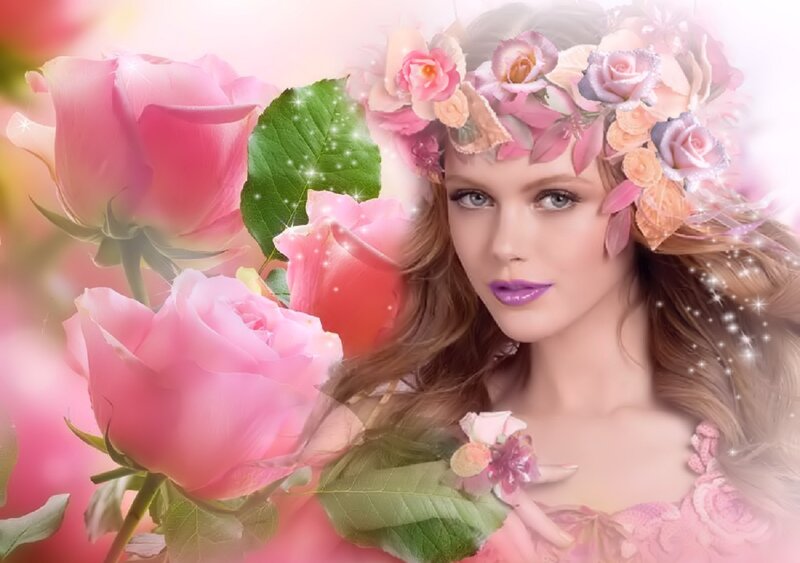 Woman with Rose Crown — Pink, Dreamy