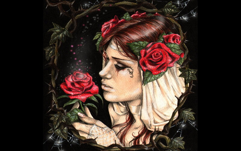 Woman with Rose Crown — Red, Dramatic, Night