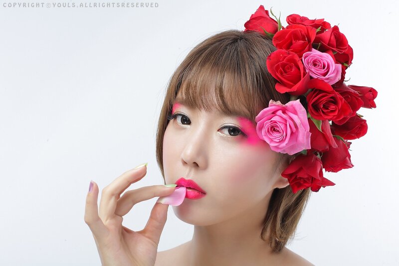 Woman with Rose Crown — Red, Dramatic, Photograph, Roses, Makeup, Flower Crown