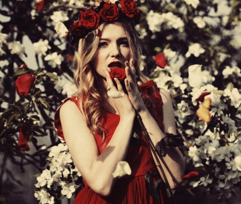 Woman with Rose Crown — Red, Dramatic, Spring