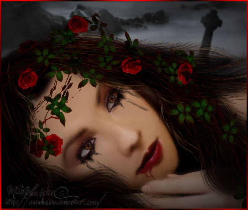 Woman with Rose Crown — Red, Dramatic