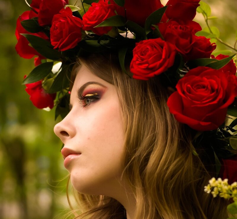 Woman with Rose Crown — Red, Serene