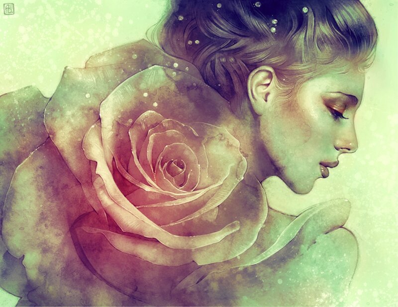 Woman with Rose — Green