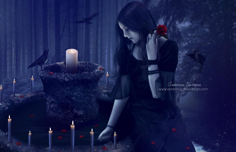 Woman with Rose in Forest — Blue