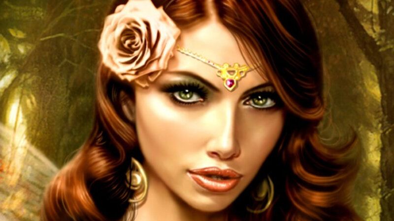 Woman with Rose in Hair — Brown, Dramatic