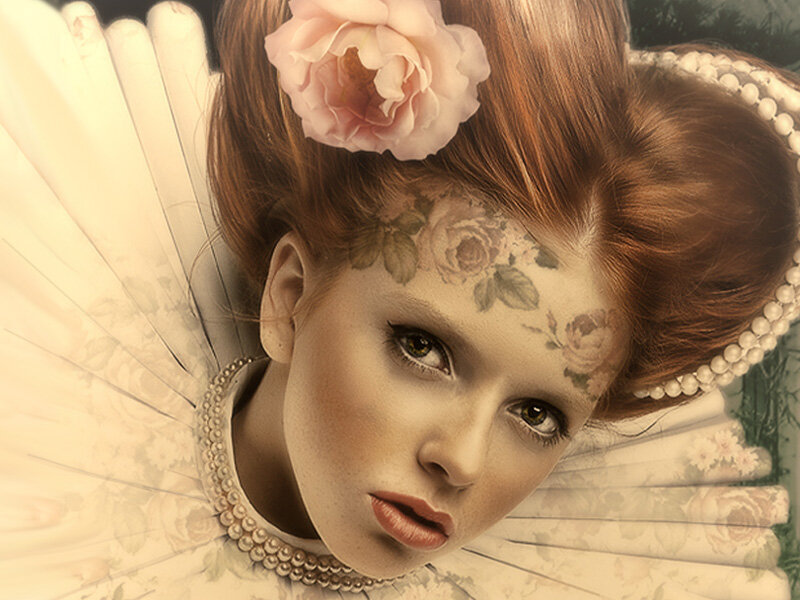 Woman with Rose in Hair — Pink, Dramatic