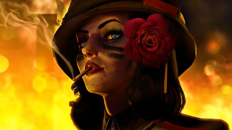 Woman with Rose in Hat — Yellow