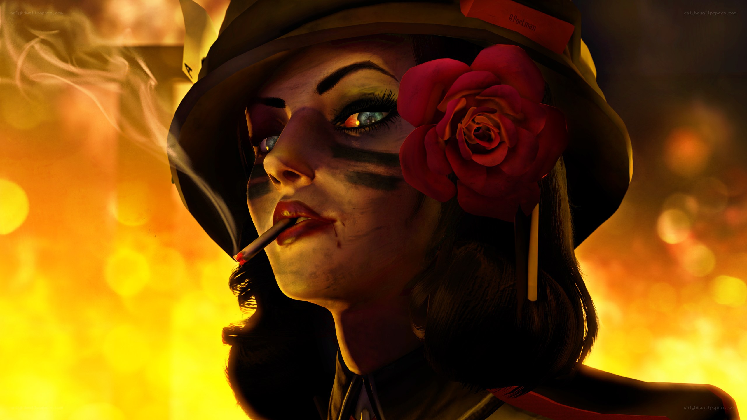 woman with rose in hat