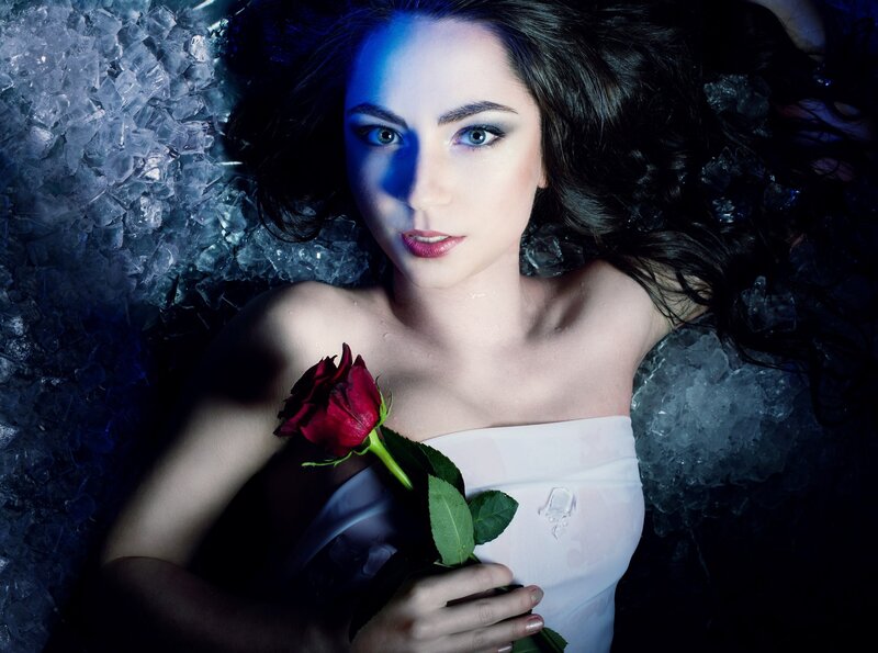 Woman with Rose in Ice — Blue