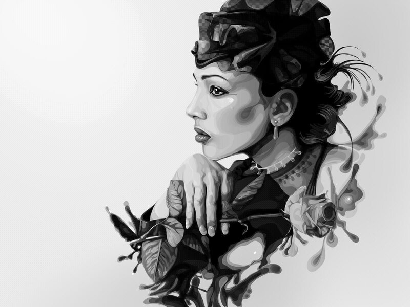 woman with rose in monochrome