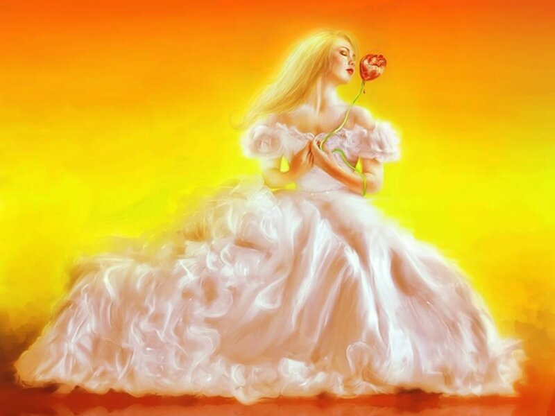 woman with rose in sunset