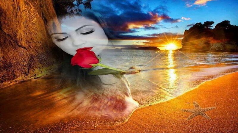 Woman with Rose on Beach