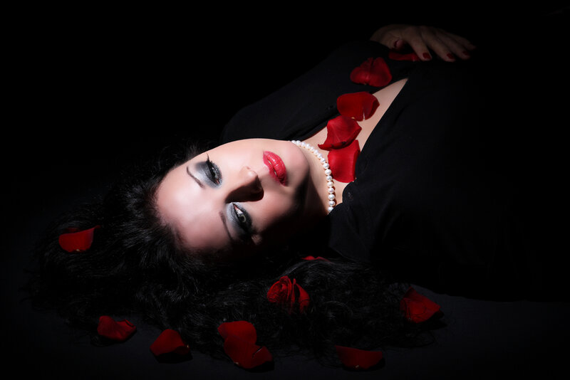 Woman with Rose Petals — Black