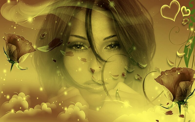 Woman with Rose Petals — Yellow