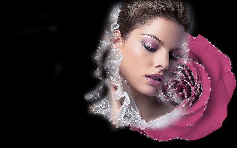 Woman with Rose — Pink, Dreamy
