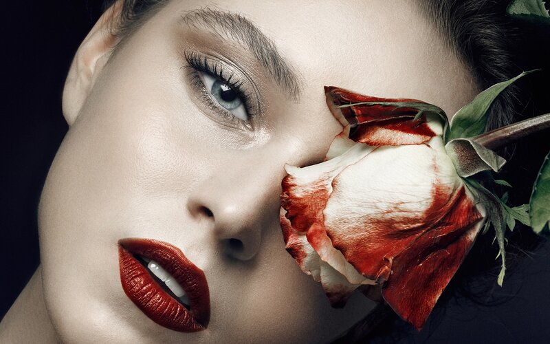 Woman with Rose — Red, Dramatic, Photograph