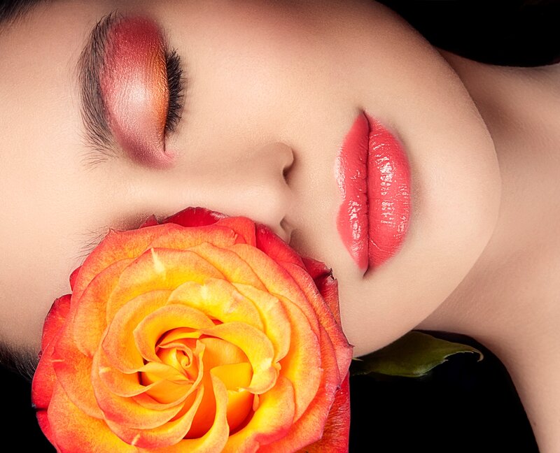 Woman with Rose — Red, Serene