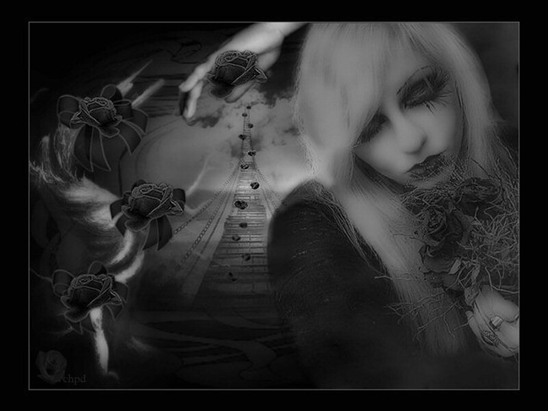 woman with roses and bridge