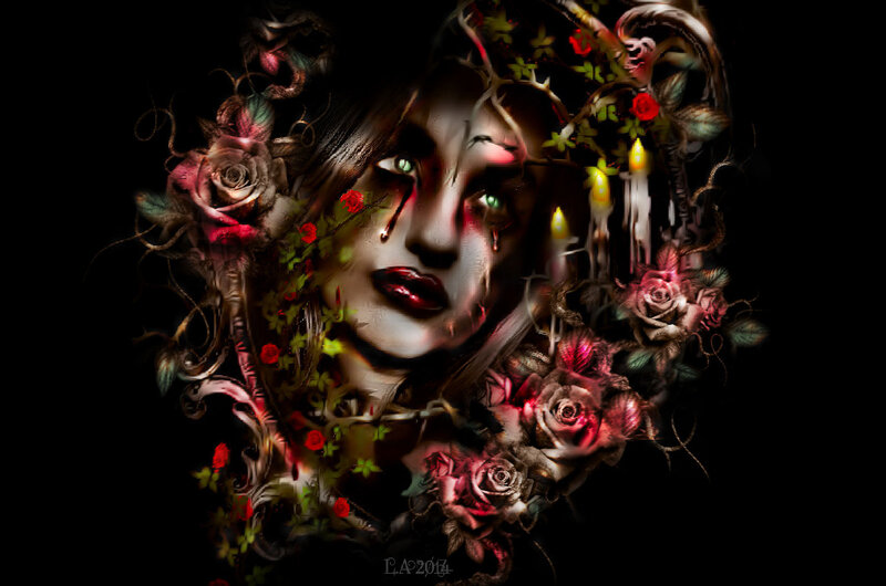 Woman with Roses and Candles — Black