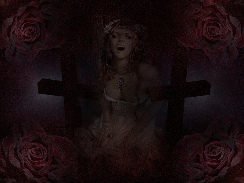 woman with roses and crosses