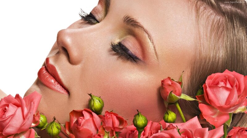 woman with roses and makeup