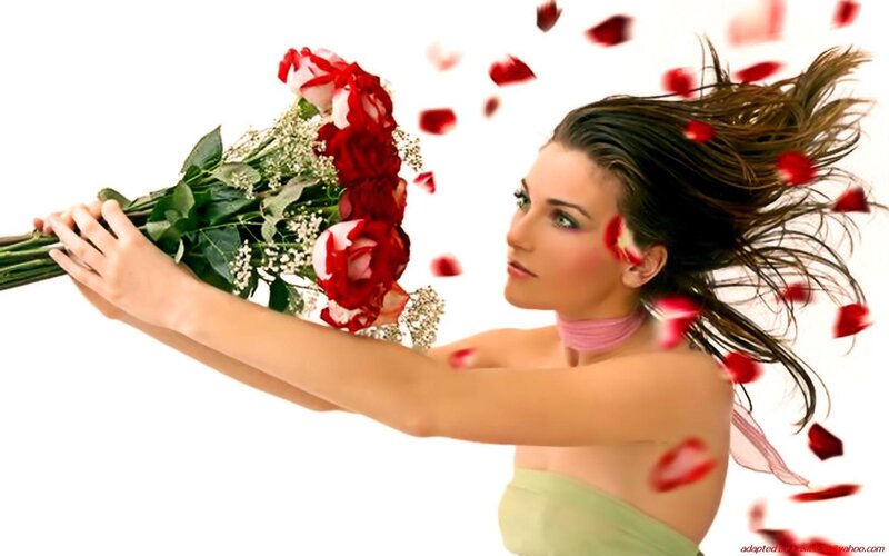 woman with roses and petals
