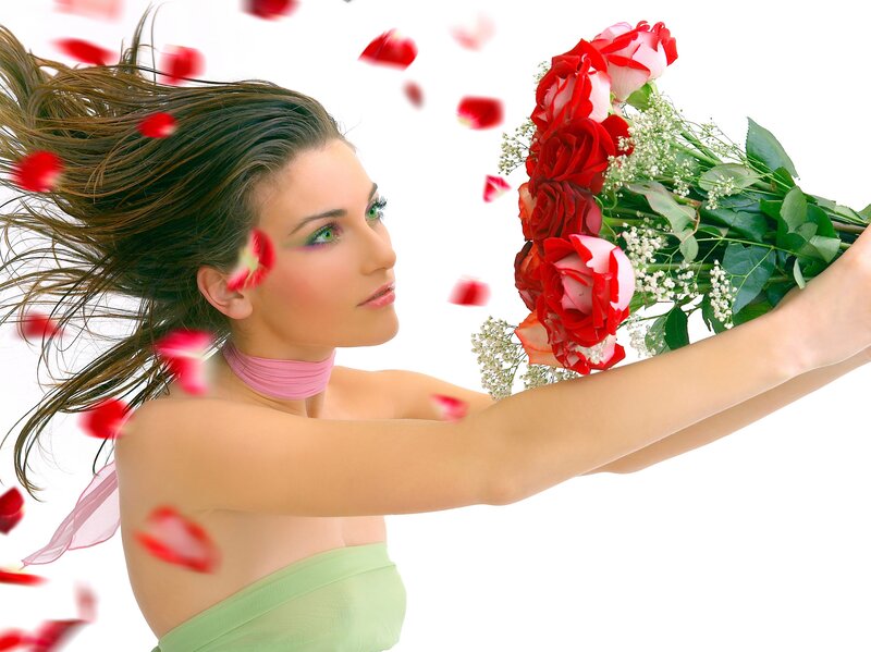 woman with roses and petals