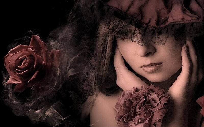 Woman with Roses and Smoke