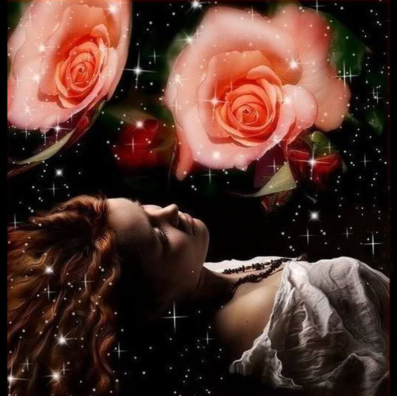 woman with roses and stars