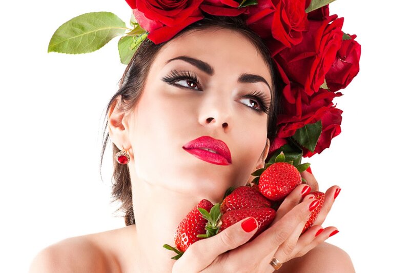 Woman with Roses and Strawberries