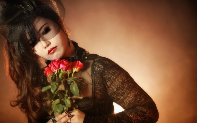 woman with roses and veil