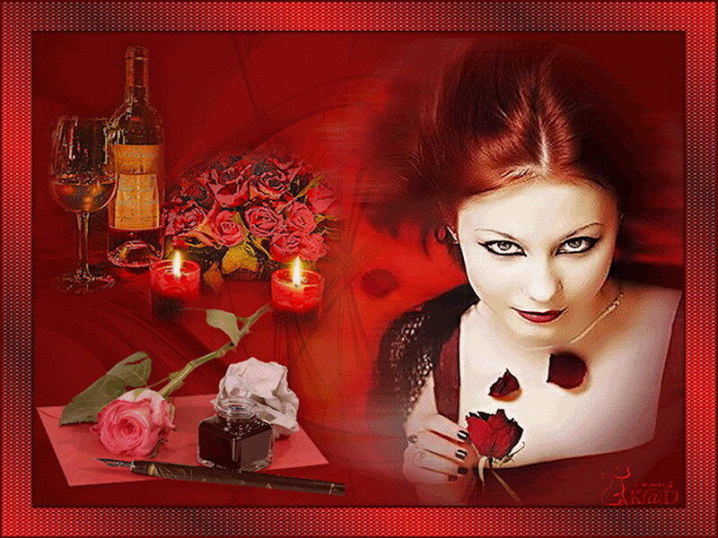 woman with roses and wine