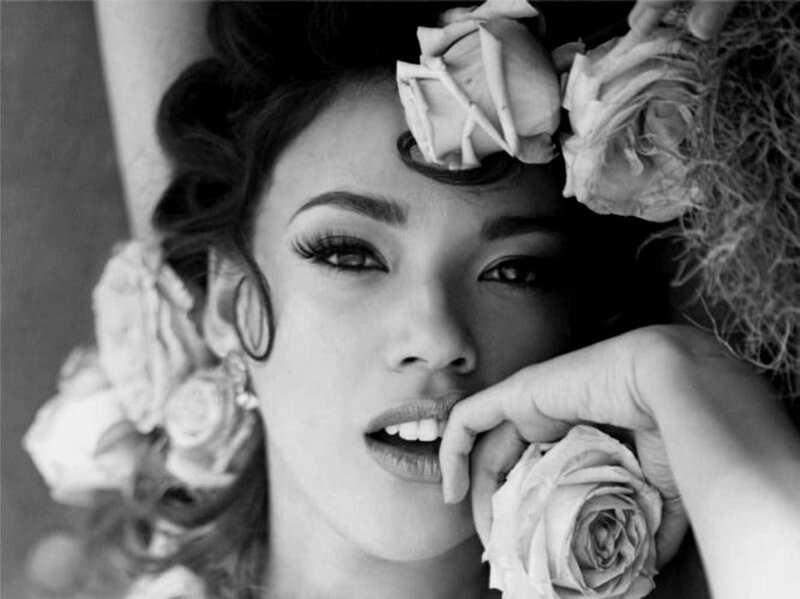 Woman with Roses — Black, Dramatic, Photograph