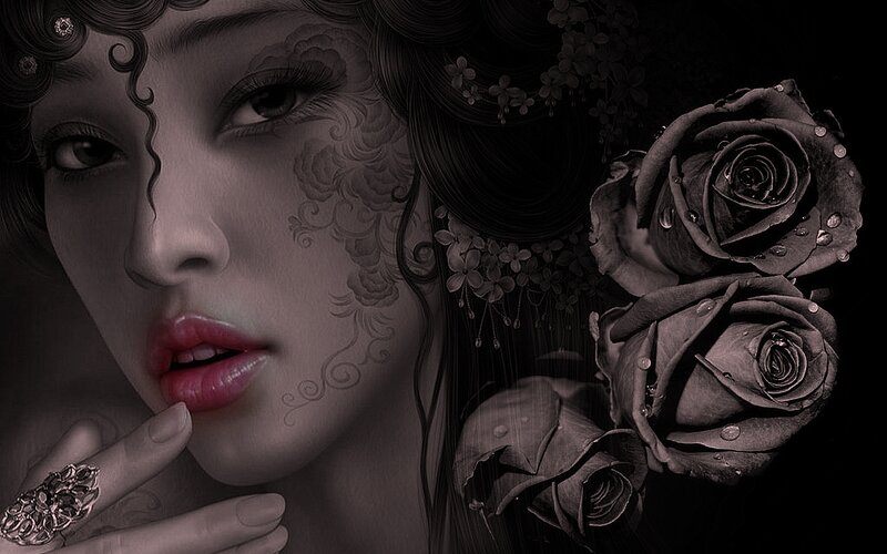 Woman with Roses — Black, Dramatic
