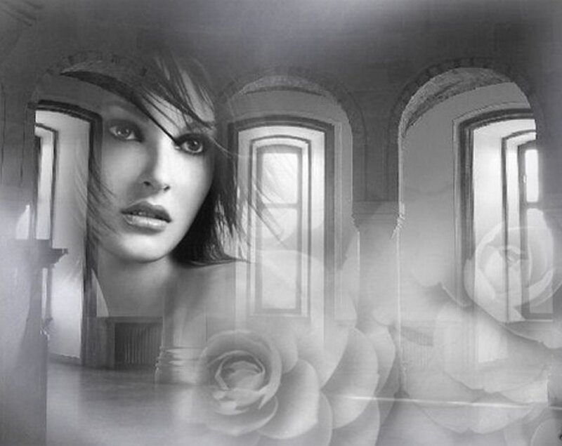 Woman with Roses — Black, Dreamy
