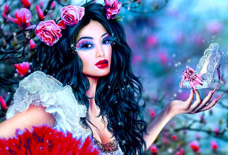 Woman with Roses — Blue, Fantasy