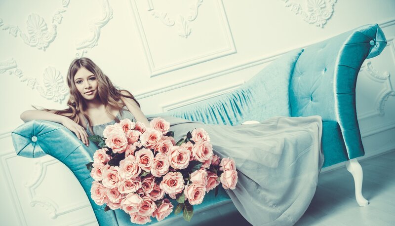 Woman with Roses — Blue, Serene