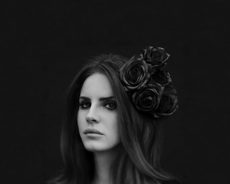 Woman with Roses in Hair — Black, Dramatic, Photograph, Black Background