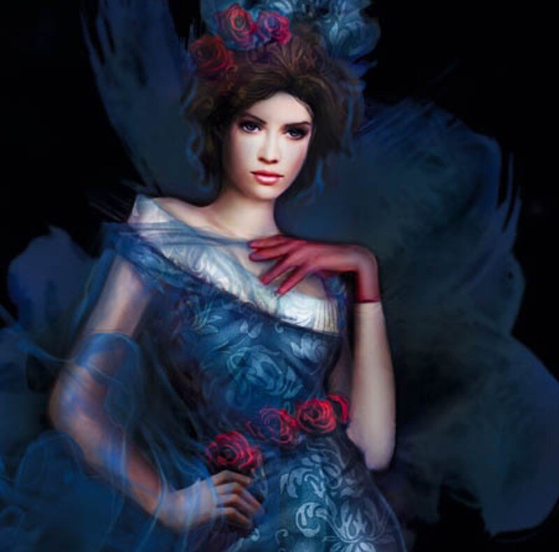 Woman with Roses in Hair — Blue, Dramatic