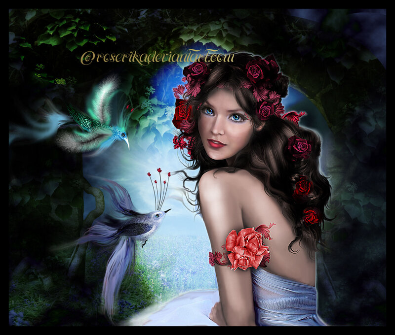 Woman with Roses in Hair — Blue, Fantasy