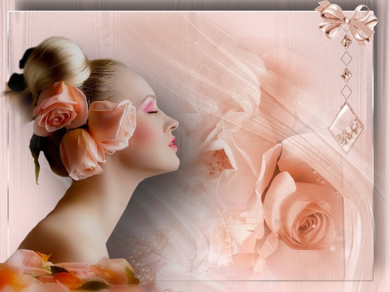 Woman with Roses in Hair — Pink, Serene
