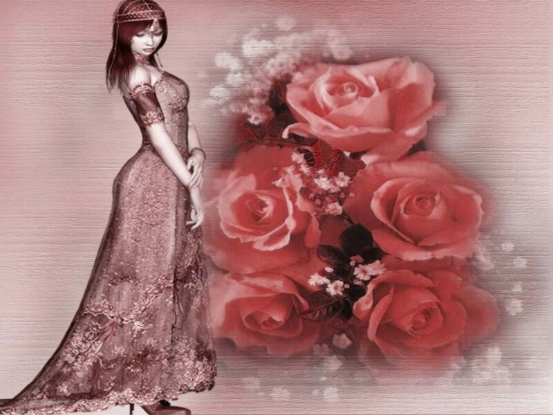 woman with roses in pink