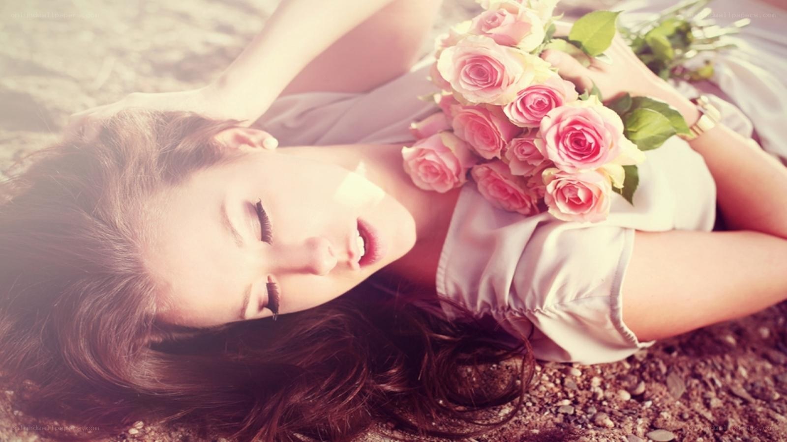 woman with roses lying down