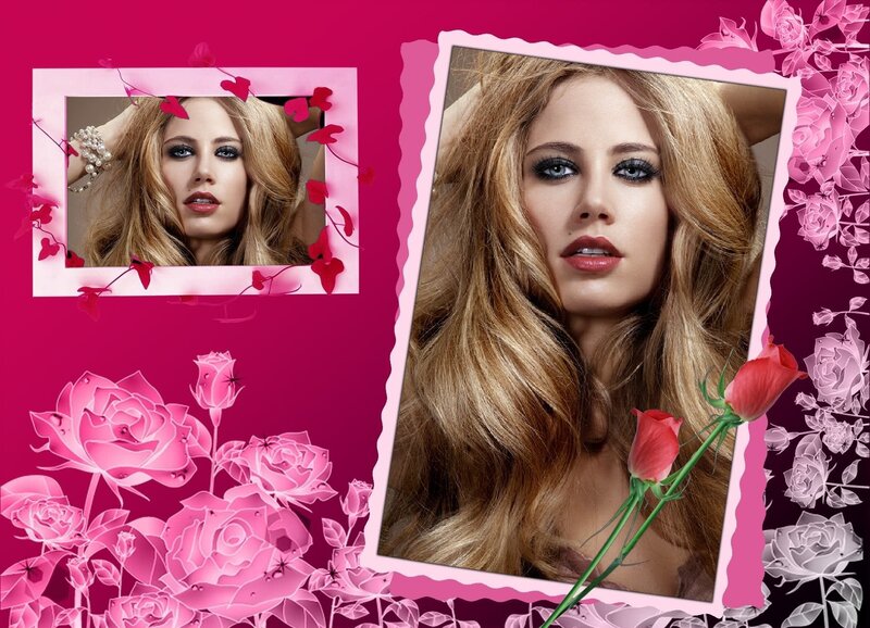 woman with roses photo frame