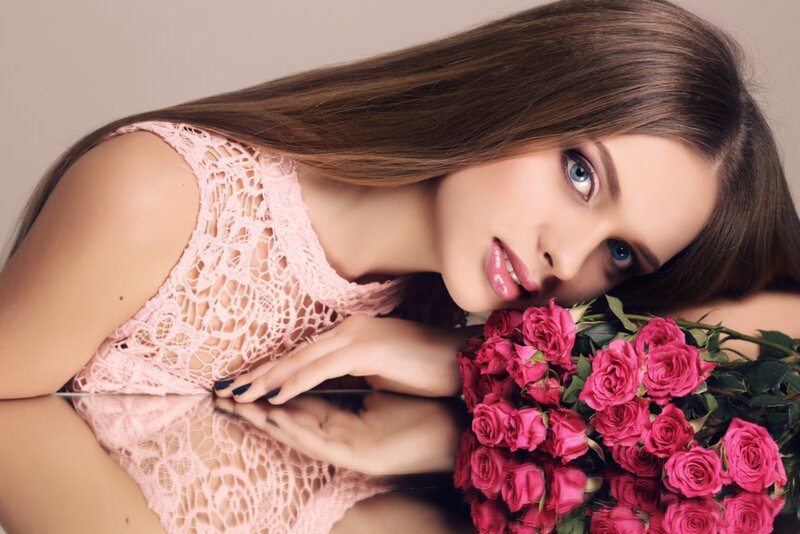Woman with Roses — Pink, Calm
