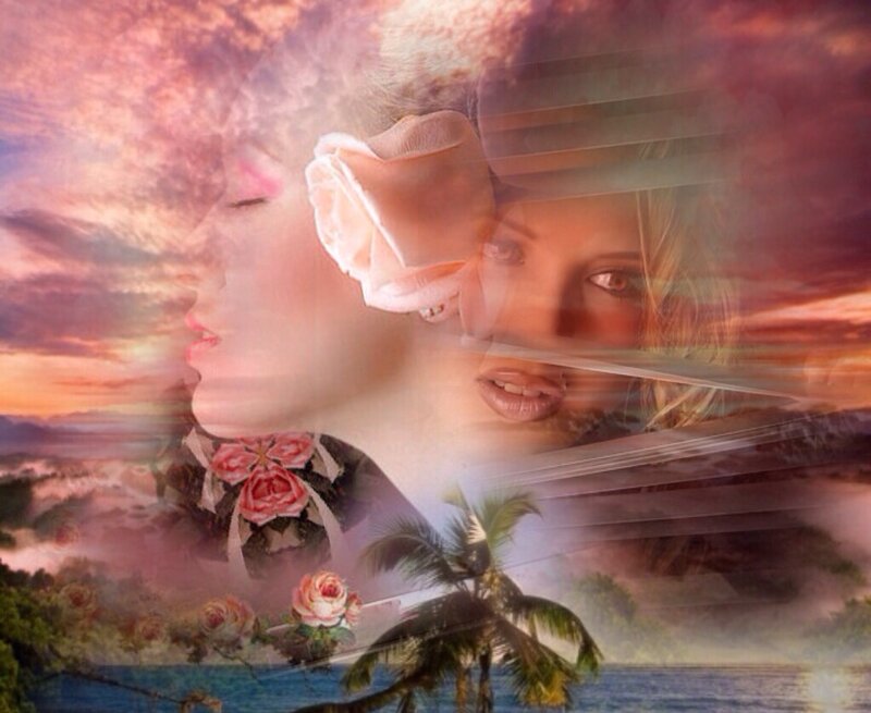 Woman with Roses — Pink, Dreamy, Sunset