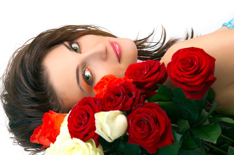 Woman with Roses — Red