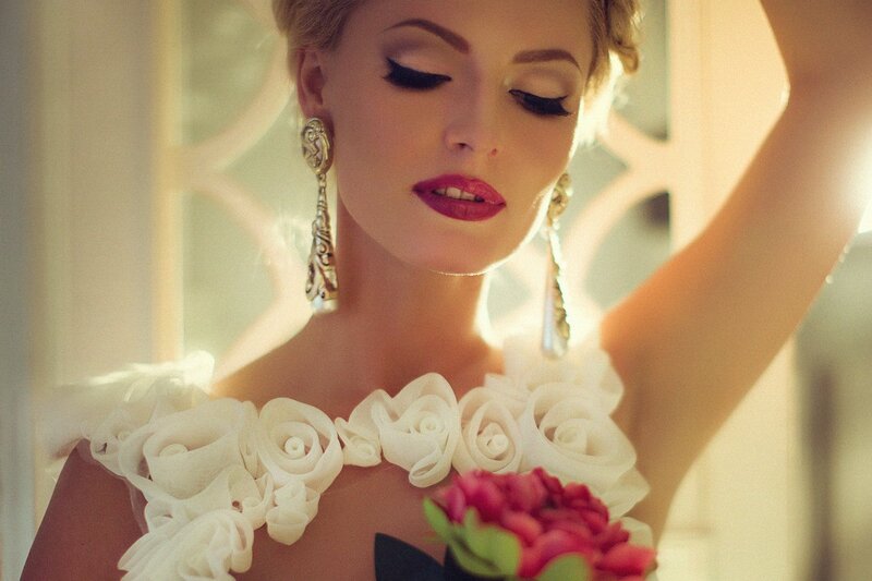 Woman with Roses — White, Dramatic