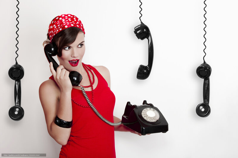 Woman with Rotary Phone — Red
