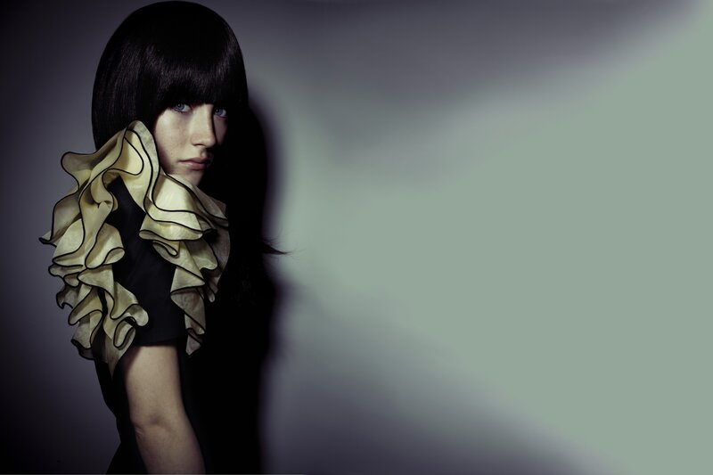 woman with ruffled collar